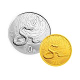 2013年蛇年本色金银币套装（1/10盎司金币+1盎司银币）