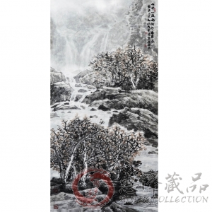 程振国《山中一夜雨，树杪百重泉》136×68cm